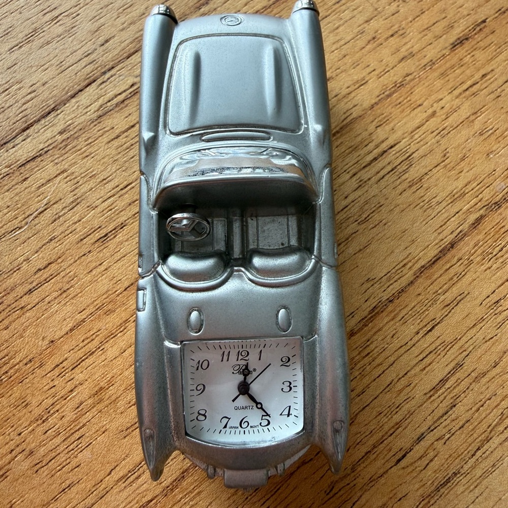 Vintage Chevy Convertible Silver Car Quartz Clock